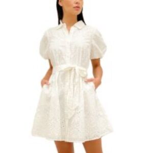 Lulus White Eyelet belted short sleeve dress